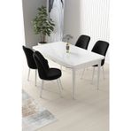 Canisa Concept Nil Serisi 70x110 Sabit Mutfak Masası Takımı Beyaz Masa 4 Siyah Sandalye
