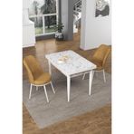 Canisa Concept Nil Serisi 70x110 Sabit Mutfak Masası Takımı, Beyaz Mermer Desen Masa, 2 Cappuccino Sandalye