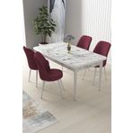 Canisa Concept Nil Serisi 70x110 Sabit Mutfak Masası Takımı Beyaz Mermer Desen Masa 4 Bordo Sandalye
