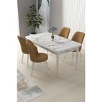Canisa Concept Nil Serisi 70X110 Sabit Mutfak Masası Takımı Beyaz Mermer Desen Masa 4 Cappucino Sandalye