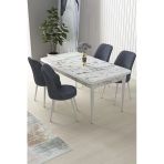 Canisa Concept Nil Serisi 70x110 Sabit Mutfak Masası Takımı Beyaz Mermer Desen Masa 4 Füme Sandalye