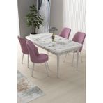 Canisa Concept Nil Serisi 70x110 Sabit Mutfak Masası Takımı Beyaz Mermer Desen Masa 4 Pembe Sandalye