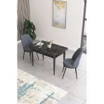 Canisa Concept Nil Serisi 70X110 Sabit Mutfak Masası Takımı Siyah Mermer Desen Masa 2 Füme Sandalye