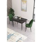 Canisa Concept Nil Serisi 70X110 Sabit Mutfak Masası Takımı Siyah Mermer Desen Masa 2 Haki Yeşil Sandalye