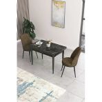 Canisa Concept Nil Serisi 70X110 Sabit Mutfak Masası Takımı Siyah Mermer Desen Masa 2 Kahverengi Sandalye