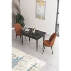 Canisa Concept Nil Serisi 70X110 Sabit Mutfak Masası Takımı Siyah Mermer Desen Masa 2 Kiremit Sandalye