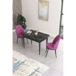 Canisa Concept Nil Serisi 70X110 Sabit Mutfak Masası Takımı Siyah Mermer Desen Masa 2 Mor Sandalye