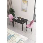 Canisa Concept Nil Serisi 70X110 Sabit Mutfak Masası Takımı Siyah Mermer Desen Masa 2 Pembe Sandalye