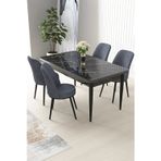 Canisa Concept Nil Serisi 70X110 Sabit Mutfak Masası Takımı Siyah Mermer Desen Masa 4 Gri Sandalye