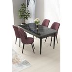 Canisa Concept Nil Serisi 70x110 Sabit Mutfak Masası Takımı Siyah Mermer Desen Masa 4 Gül Kurusu Sandalye