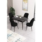 Canisa Concept Nil Serisi 70x110 Sabit Mutfak Masası Takımı Siyah Mermer Desen Masa 4 Siyah Sandalye