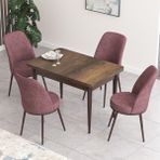 Canisa Concept Nil Serisi Barok Ahşap Desenli Yemek Masası Mutfak Masa Takımı+4 Adet Sandalye - Akçaağaç - Pembe