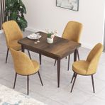 Canisa Concept Nil Serisi Barok Ahşap Desenli Yemek Masası Mutfak Masa Takımı+4 Adet Sandalye - Haki - Hardal