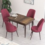 Canisa Concept Nil Serisi Barok Ahşap Desenli Yemek Masası Mutfak Masa Takımı+4 Adet Sandalye - Kırmızı - Siyah