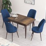 Canisa Concept Nil Serisi Barok Ahşap Desenli Yemek Masası Mutfak Masa Takımı+4 Adet Sandalye - Lacivert