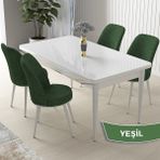 Canisa Concept Nil Serisi Beyaz Masa 70 x 110 cm Sabit Yemek Masası Takımı 4 Sandalye - 70x110 - Haki Yeşili