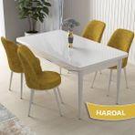 Canisa Concept Nil Serisi Beyaz Masa 70 x 110 cm Sabit Yemek Masası Takımı 4 Sandalye - 70x110 - Hardal