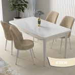 Canisa Concept Nil Serisi Beyaz Masa 70 x 110 cm Sabit Yemek Masası Takımı 4 Sandalye - 70x110 - Krem