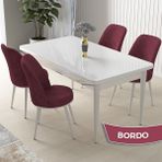 Canisa Concept Nil Serisi, Beyaz Masa 70X110 Sabit Yemek Masası Takımı, 4 Sandalye - 70 x 110 cm - Bordo