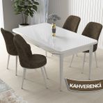 Canisa Concept Nil Serisi, Beyaz Masa 70X110 Sabit Yemek Masası Takımı, 4 Sandalye - 70 x 110 cm - Kahverengi