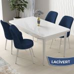 Canisa Concept Nil Serisi, Beyaz Masa 70X110 Sabit Yemek Masası Takımı, 4 Sandalye - 70 x 110 cm - Lacivert