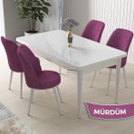 Canisa Concept Nil Serisi, Beyaz Masa 70X110 Sabit Yemek Masası Takımı, 4 Sandalye - 70 x 110 cm - Mor