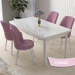 Canisa Concept Nil Serisi, Beyaz Masa 70X110 Sabit Yemek Masası Takımı, 4 Sandalye - 70 x 110 cm - Pembe