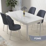 Canisa Concept Nil Serisi, Beyaz Masa 70X110 Sabit Yemek Masası Takımı, 4 Sandalye - Füme