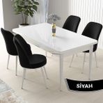 Canisa Concept Nil Serisi, Beyaz Masa 70X110 Sabit Yemek Masası Takımı, 4 Sandalye - Siyah