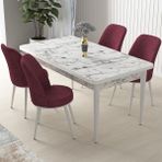 Canisa Concept Nil Serisi beyaz Mermer Desen 70 x 110 cm Sabit Yemek Masası Takımı Masa 4 Sandalye - 70x110 - Bordo