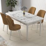 Canisa Concept Nil Serisi beyaz Mermer Desen 70 x 110 cm Sabit Yemek Masası Takımı Masa 4 Sandalye - 70x110 - Cappucino