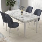 Canisa Concept Nil Serisi beyaz Mermer Desen 70 x 110 cm Sabit Yemek Masası Takımı Masa 4 Sandalye - 70x110 - Füme