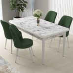 Canisa Concept Nil Serisi beyaz Mermer Desen 70 x 110 cm Sabit Yemek Masası Takımı Masa 4 Sandalye - 70x110 - Haki Yeşili