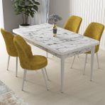 Canisa Concept Nil Serisi beyaz Mermer Desen 70 x 110 cm Sabit Yemek Masası Takımı Masa 4 Sandalye - 70x110 - Hardal