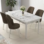 Canisa Concept Nil Serisi beyaz Mermer Desen 70 x 110 cm Sabit Yemek Masası Takımı Masa 4 Sandalye - 70x110 - Kahverengi