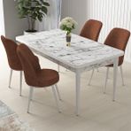 Canisa Concept Nil Serisi beyaz Mermer Desen 70 x 110 cm Sabit Yemek Masası Takımı Masa 4 Sandalye - 70x110 - Kiremit