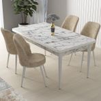 Canisa Concept Nil Serisi beyaz Mermer Desen 70 x 110 cm Sabit Yemek Masası Takımı Masa 4 Sandalye - 70x110 - Krem