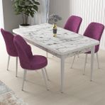 Canisa Concept Nil Serisi beyaz Mermer Desen 70 x 110 cm Sabit Yemek Masası Takımı Masa 4 Sandalye - 70x110 - Mor