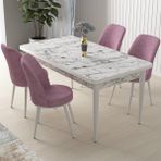Canisa Concept Nil Serisi beyaz Mermer Desen 70 x 110 cm Sabit Yemek Masası Takımı Masa 4 Sandalye - 70x110 - Pembe