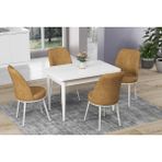 Canisa Concept Nil Serisi Beyaz Sabit Yemek Masası Mutfak Masa Takımı +4 Adet Sandalye - 110 x 70 cm - Açık Kahverengi