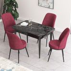 Canisa Concept Nil Serisi Siyah Mermer Desenli Yemek Masası Mutfak Masa Takımı+4 Adet Sandalye - Bordo