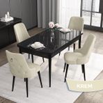 Canisa Concept Noa Serisi, 80 x 132 cm Açılabilir Mdf Masa Takımı,siyah Mermer Desen Masa 4 Sandalye Gümüş Halkalı - Krem
