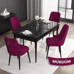 Canisa Concept Noa Serisi, 80 x 132 cm Açılabilir Mdf Masa Takımı,siyah Mermer Desen Masa 4 Sandalye Gümüş Halkalı - Mürdüm