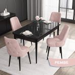 Canisa Concept Noa Serisi, 80 x 132 cm Açılabilir Mdf Masa Takımı,siyah Mermer Desen Masa 4 Sandalye Gümüş Halkalı - Pembe