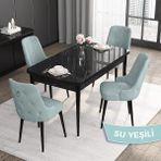 Canisa Concept Noa Serisi, 80 x 132 cm Açılabilir Mdf Masa Takımı,siyah Mermer Desen Masa 4 Sandalye Gümüş Halkalı - Su Yeşili