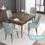 Canisa Concept Noa Serisi, 80 x 132 cm Mdf Masa Takımı, Barok Ahşap Desen Masa 4 Sandalye, Gümüş Halkalı - Su Yeşili