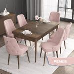 Canisa Concept Noa Serisi, 80 x 132 cm Mdf Masa Takımı, Barok Ahşap Desen Masa 6 Sandalye, Gümüş Halkalı - Pembe