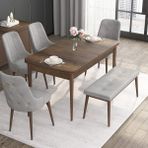 Canisa Concept Noa Serisi, 80X132 Açılabilir Benchli Barok Ahşap Desen Mutfak Masa Takımı, 4 Sandalye 1 Bench - Gri