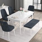 Canisa Concept Noa Serisi, 80X132 Açılabilir Benchli Mdf Beyaz Mutfak Masa Takımı, 4 Sandalye 1 Bench - Antrasit