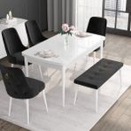Canisa Concept Noa Serisi, 80X132 Açılabilir Benchli Mdf Beyaz Mutfak Masa Takımı, 4 Sandalye 1 Bench - Siyah